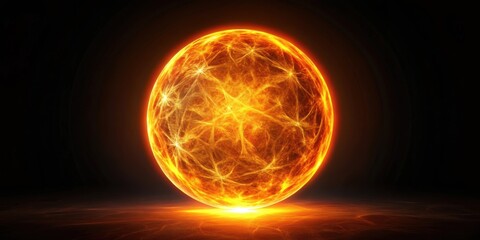 Abstract glowing orange energy sphere on a dark background, orange, fire, energy, sphere, particles, waves, magical