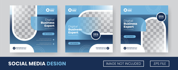 Vector set of collection Digital Business Expert, Suitable for Flyer, Social Media Post or banner with Blue Color Scheme