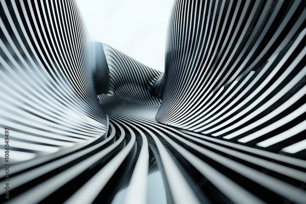 Poster futuristic motion 3d rendering of abstract background with white and black striped line textur