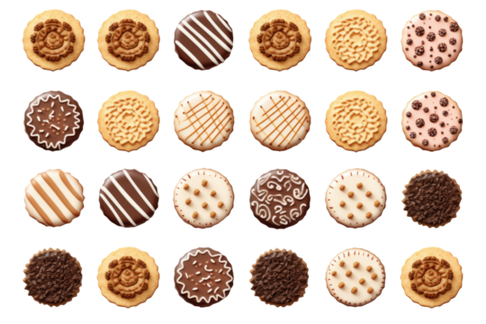 Collection of round cookie cookies biscuit on white background