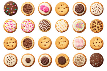 Obraz premium Collection of round cookie cookies biscuit on white background