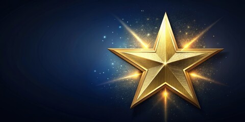 Shiny gold star on dark blue background representing excellence and achievement, gold, star, shiny, dark blue