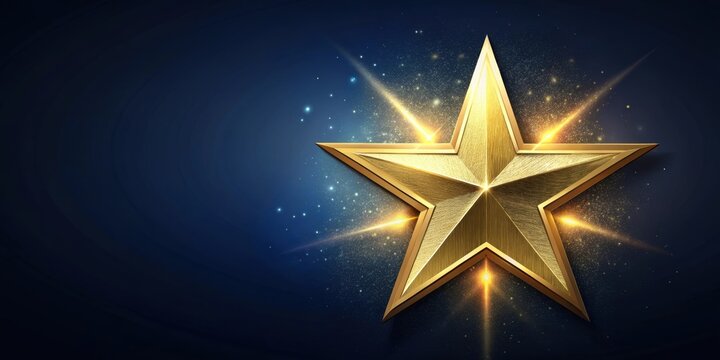Shiny gold star on dark blue background representing excellence and achievement, gold, star, shiny, dark blue