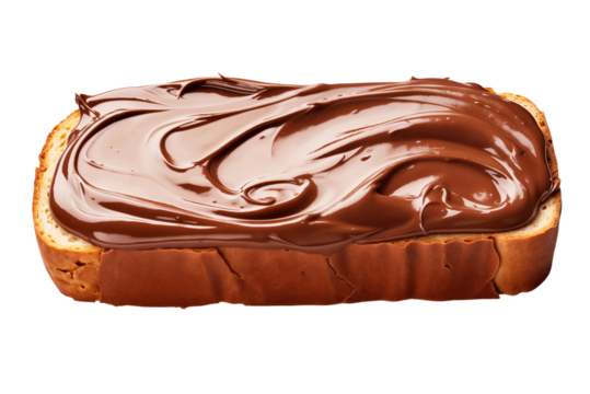 Delicious bread with chocolate spread, isolated on white background