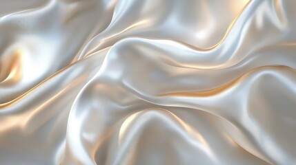Obraz premium A luxurious abstract background with soft, flowing white silk textures and shimmering gold highlights. The folds and gentle waves of the silk give a refined.