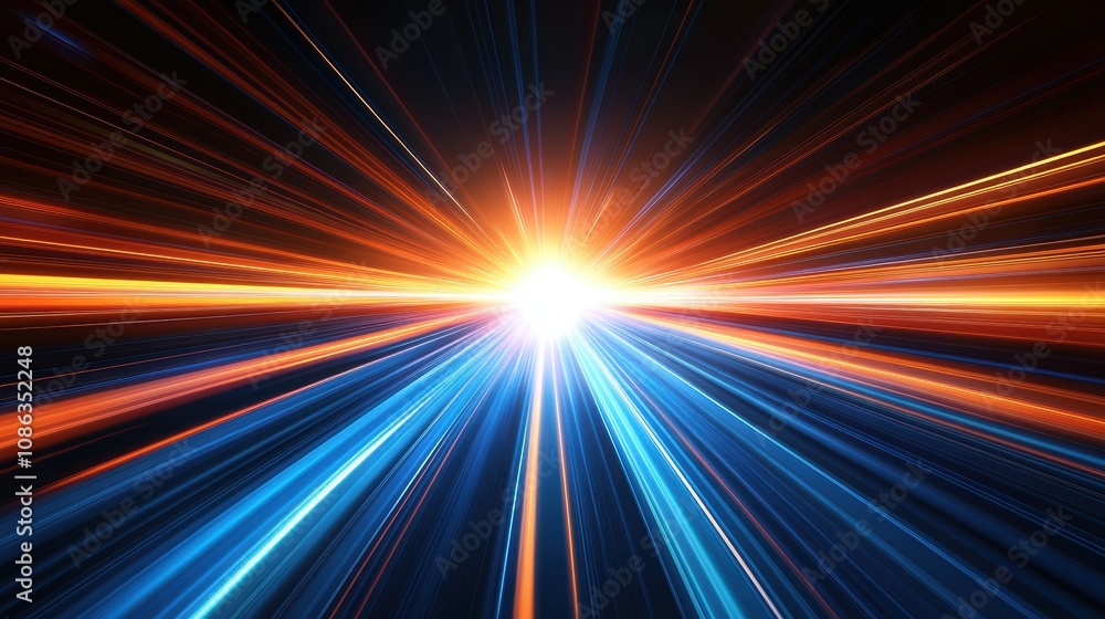 Poster A vibrant burst of light radiating in various colors, creating a dynamic sense of movement and energy through streaks of illumination.