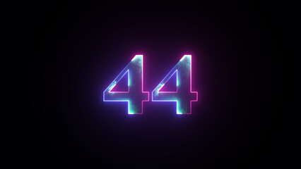 Abstract glowing neon number 44. Blue and purple neon futuristic effect. Trendy glow lighting