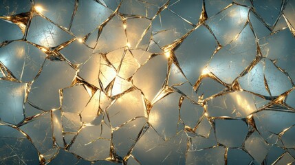 A luxury background featuring an abstract mosaic of glass and gold shards, illuminated with soft highlights. 