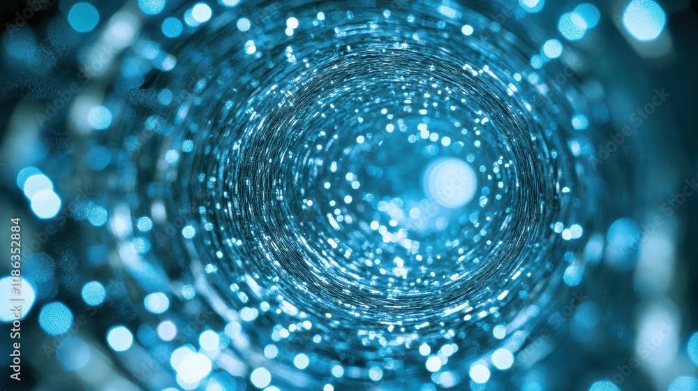 Poster a mesmerizing tunnel of shimmering blue light and sparkling particles, creating a sense of depth and