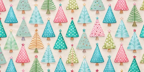 Cute pastel christmas tree pattern on soft fabric , pastel, Christmas, tree, pattern, cute, holiday, festive, decorations