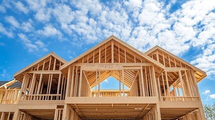 A New Home Under Construction Against a Blue Sky