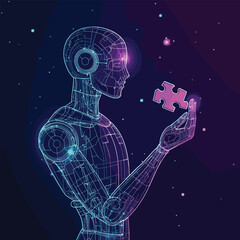 Futuristic AI Analyzing Data in a Digital Environment