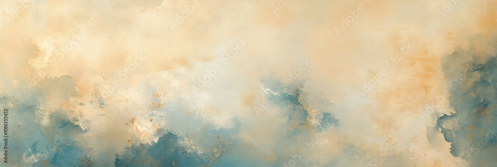 Poster Subtle hues of blue and beige swirl together in a tranquil watercolor texture, inviting creativity and calmness to the viewer's mind. Generative AI