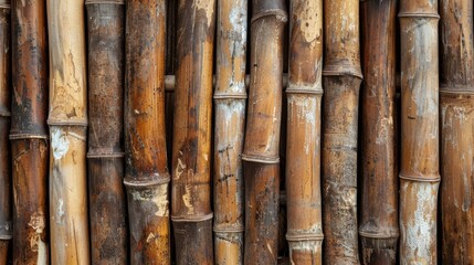 Obraz premium Pattern of dried bamboo stalks, lined up creating a natural wooden texture