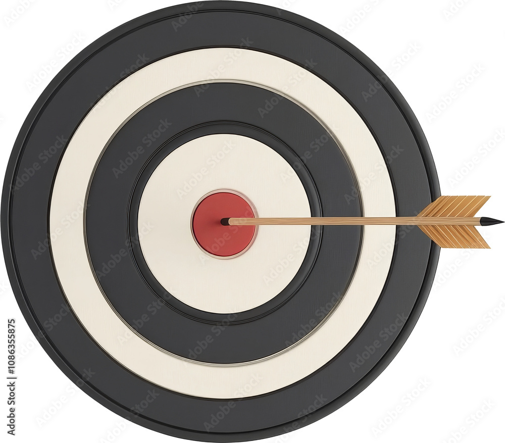 Poster bullseye target with centered arrow on transparent background. precision and accuracy concept