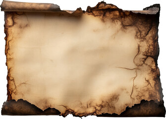 Old burnt scroll with textured edges, vintage document background. Historical manuscript and antiquity concept