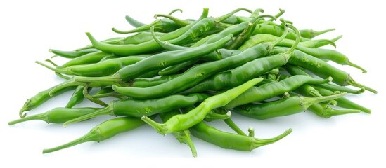 Fototapeta premium Green Chilies on White Background