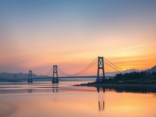 Misty dawn on Roosevelt Lake Bridge in spring, reflections, serene