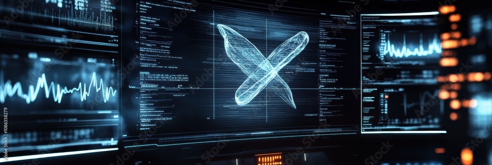 Leinwandbilder several high-tech screens showcase intricate dna structures and data analysis in a contemporary rese