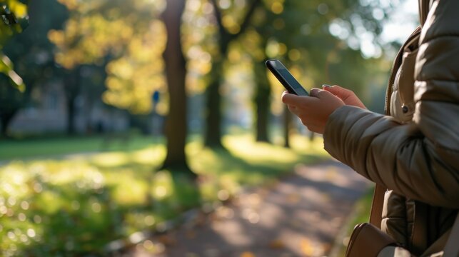 Person using a mobile phone to check social media notifications in a park
