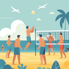 vector image of people playing volleyball