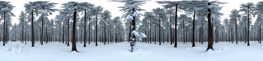 Fototapeta premium 360 degree photo, Winter Wonderland in a Pine Forest, A 360-degree image