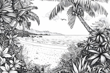 Coloring sketch of beach version 23