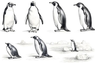 Naklejka premium A set of bird robin with different poses vector art illustration Black and white Vintage engraved art of a quail isolated on white background, ink sketch illustration, simple vector art design, highly