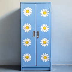 Blue Cabinet with Daisy Flowers