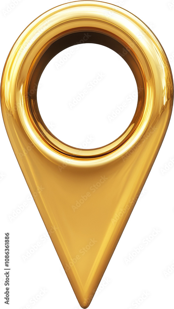 Poster golden location pin on transparent background