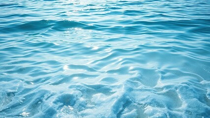 Fototapeta premium Softly undulating waves of oceanic silk gently caress the shore, with each ripple creating a shimmering pathway to an endless blue horizon, silky smooth, ocean surface