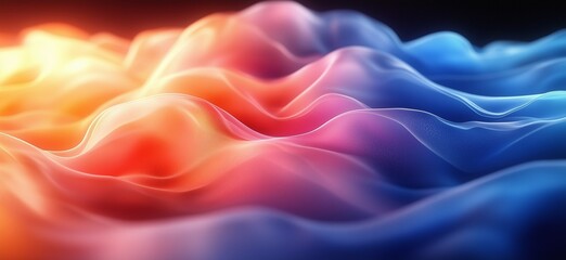 Obraz premium Vivid glowing waves in blue and orange shades creating a serene abstract wallpaper with smooth curves and dynamic light transitions