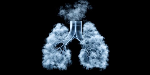 Obraz premium Digital Illustration of Lungs with Smoke Effects Representing Respiratory Health Issues and Environmental Concerns in a Dark Background for Medical and Awareness Themes