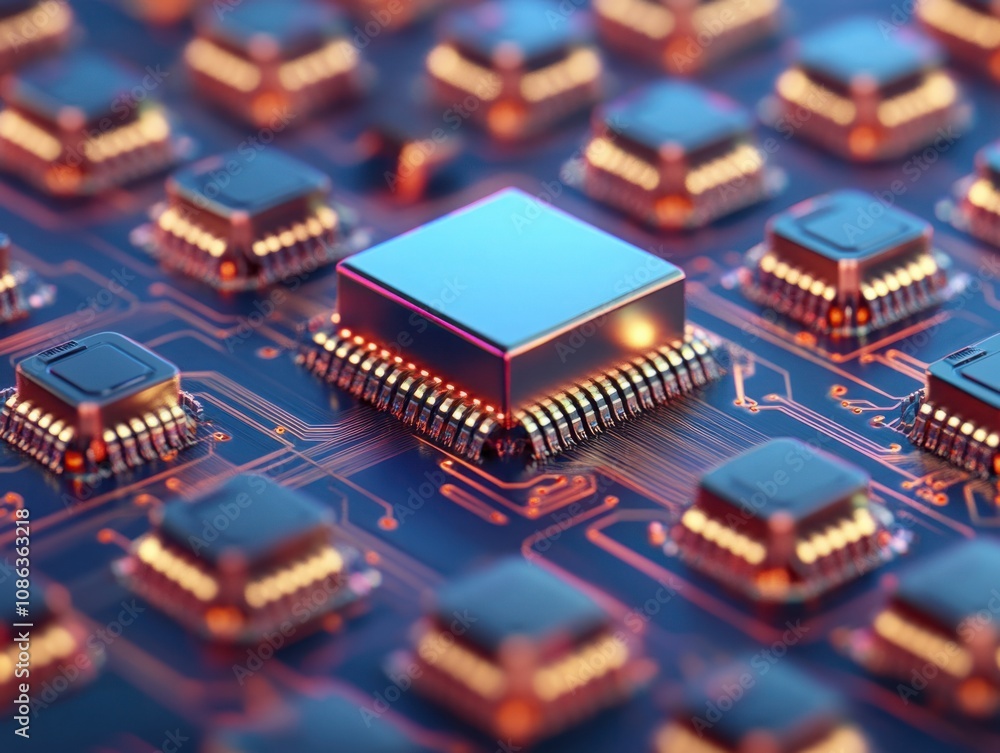 Aufkleber close-up view of a microprocessor surrounded by circuitry, showcasing advanced technology and detail
