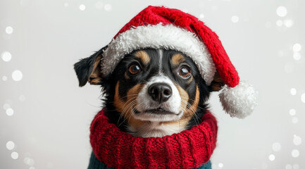 Christmas animals, dog in Christmas costume, generated by artificial intelligence, AI.