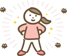 健康な体で菌をバリアする私服の若い女性(全身)