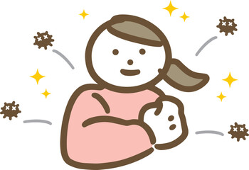 Fototapeta premium 健康な体で菌をバリアする私服の若い女性(上半身)