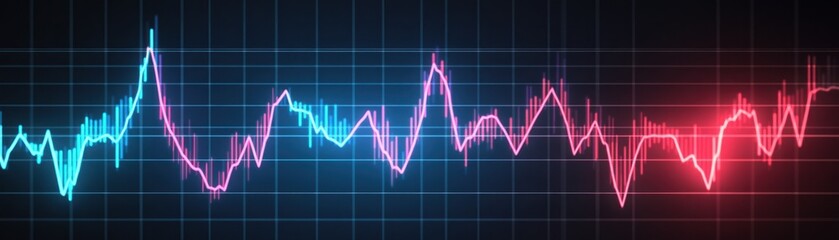 Colorful stock market graph with fluctuating lines displaying dynamic trends and data movements in digital format, symbolizing financial analysis and investment opportunities.