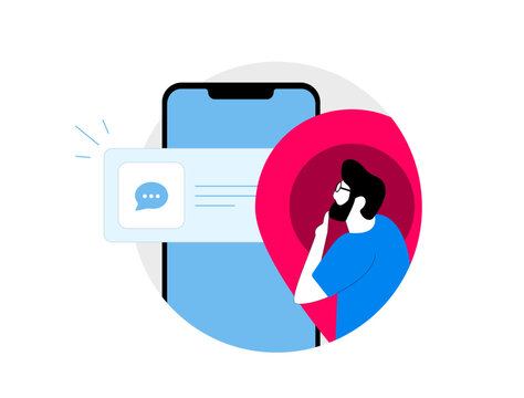 Geotargeted Push Notifications for Local Marketing. Use geofencing technology to send location-based notifications to users. Local search concept with push notification icons and location pins