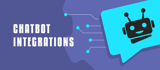 AI chatbot integration banner for customer service automation, improving response times, handling queries and enhancing communication. Perfect for illustrating modern support solutions