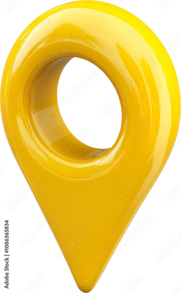 Poster yellow glossy map pin isolated on transparent background