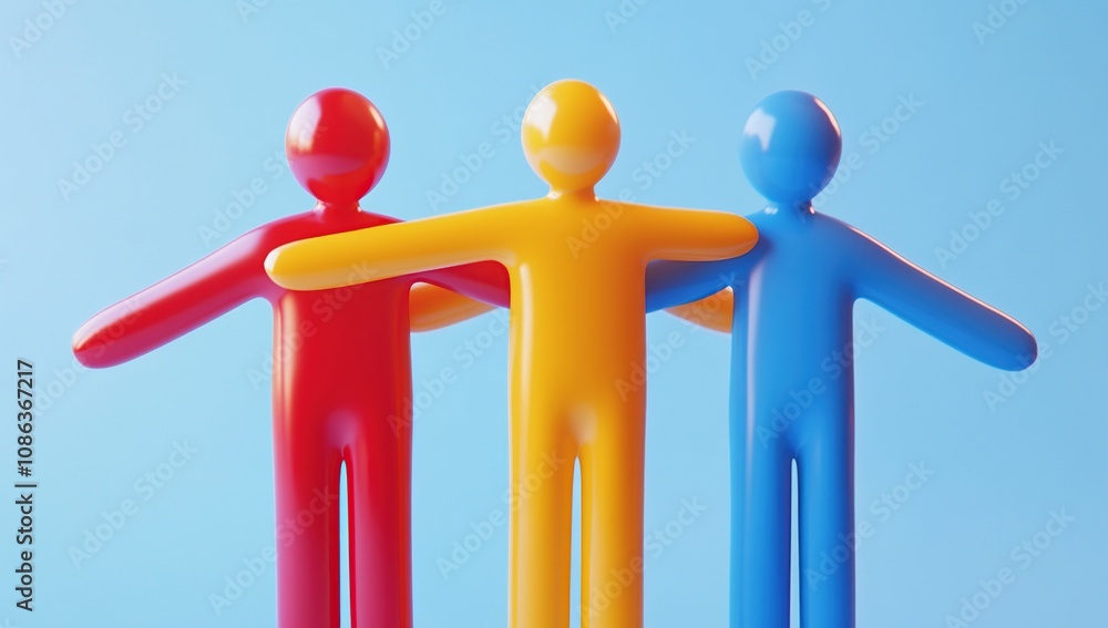 Poster unity and togetherness: colorful 3d figures embracing
