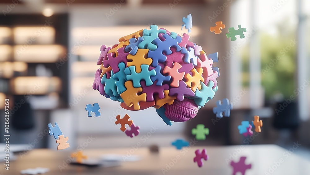 Poster colorful puzzle brain: a representation of human intelligence and problem solving