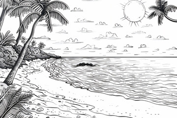 Coloring sketch of beach version 3