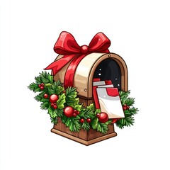 Christmas Mailbox with Letters and Festive Wreath