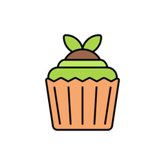 Matcha Cupcake Icon Lineal Color