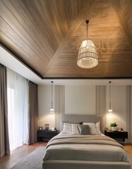 hotel room with bed,furniture, design, luxury, window, apartment, lamp, 