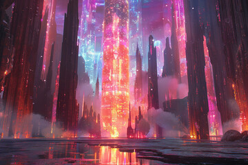 A futuristic city buzzing with energy, glowing rain reflections, all rendered in stunning, cinematic detail made with generative ai