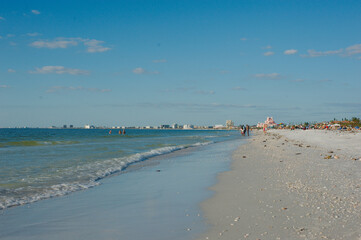 Wide view north Leading Lines St. Pete Beach, FL, Pass-a-Grille beach after Hurricanes Helene and...