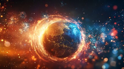 Obraz premium Glowing Earth with Sparks and Lights